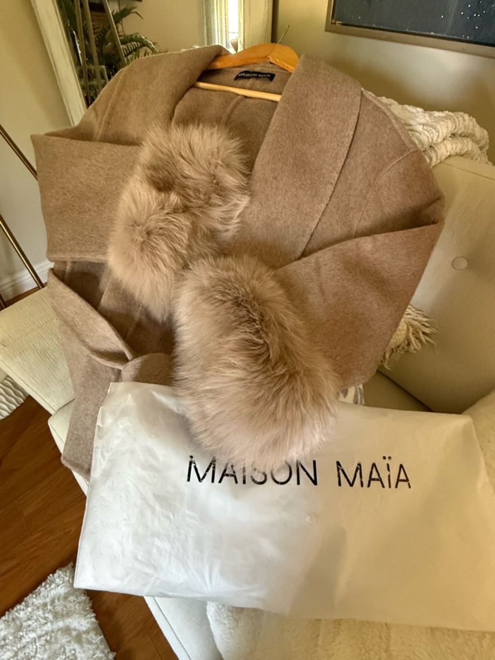 Women's Wool Coat with Fur Trim